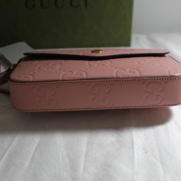 NWT Gucci GG Embossed Pink Super Mini Shoulder Bag Crossbody 772794 - Picture 6 of 10